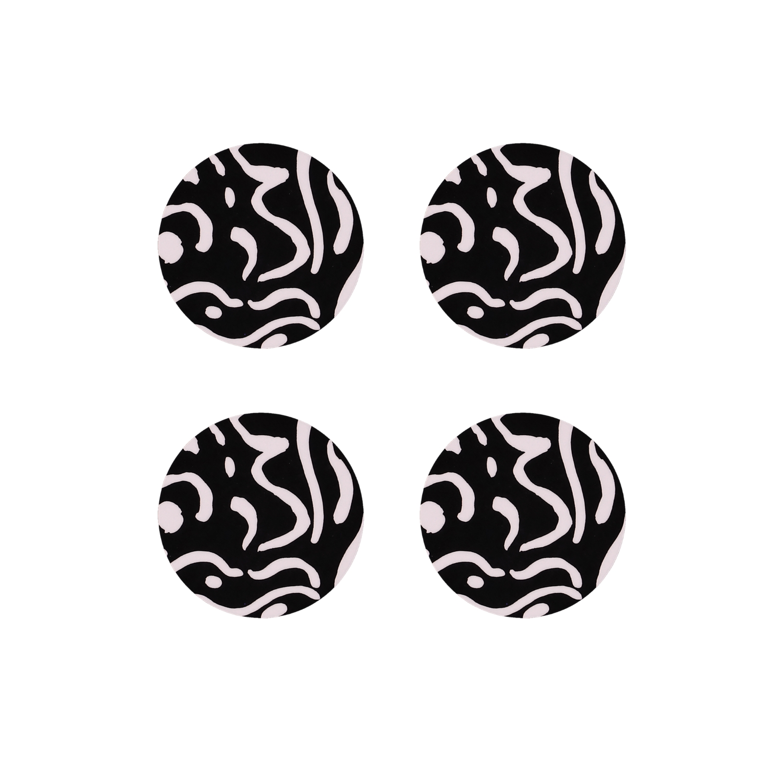 Glasunderlägg Virvla 9 cm 4-p svart/vit