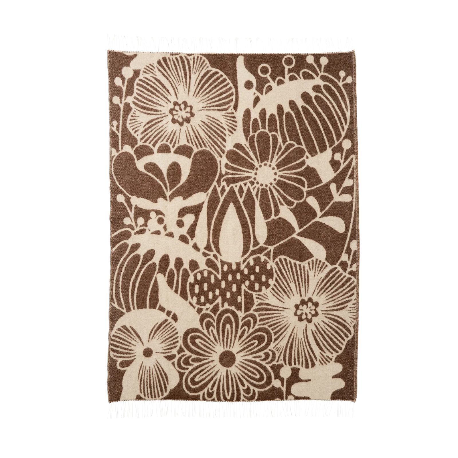 Pläd Blomranka brown/beige, 100% eko lammull