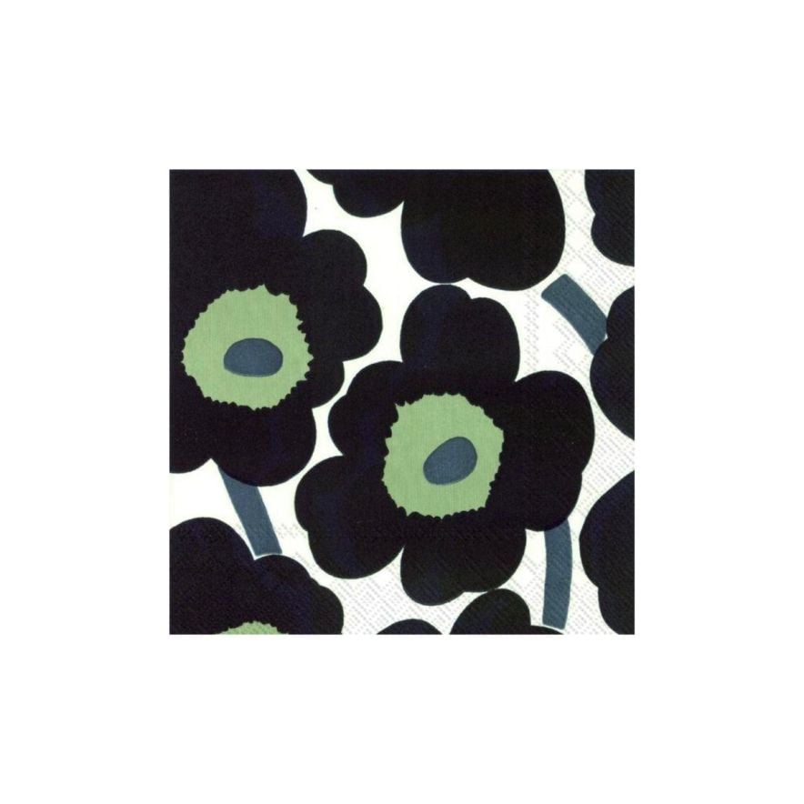 Marimekko Servett Unikko blomma 33 cm svart/grön