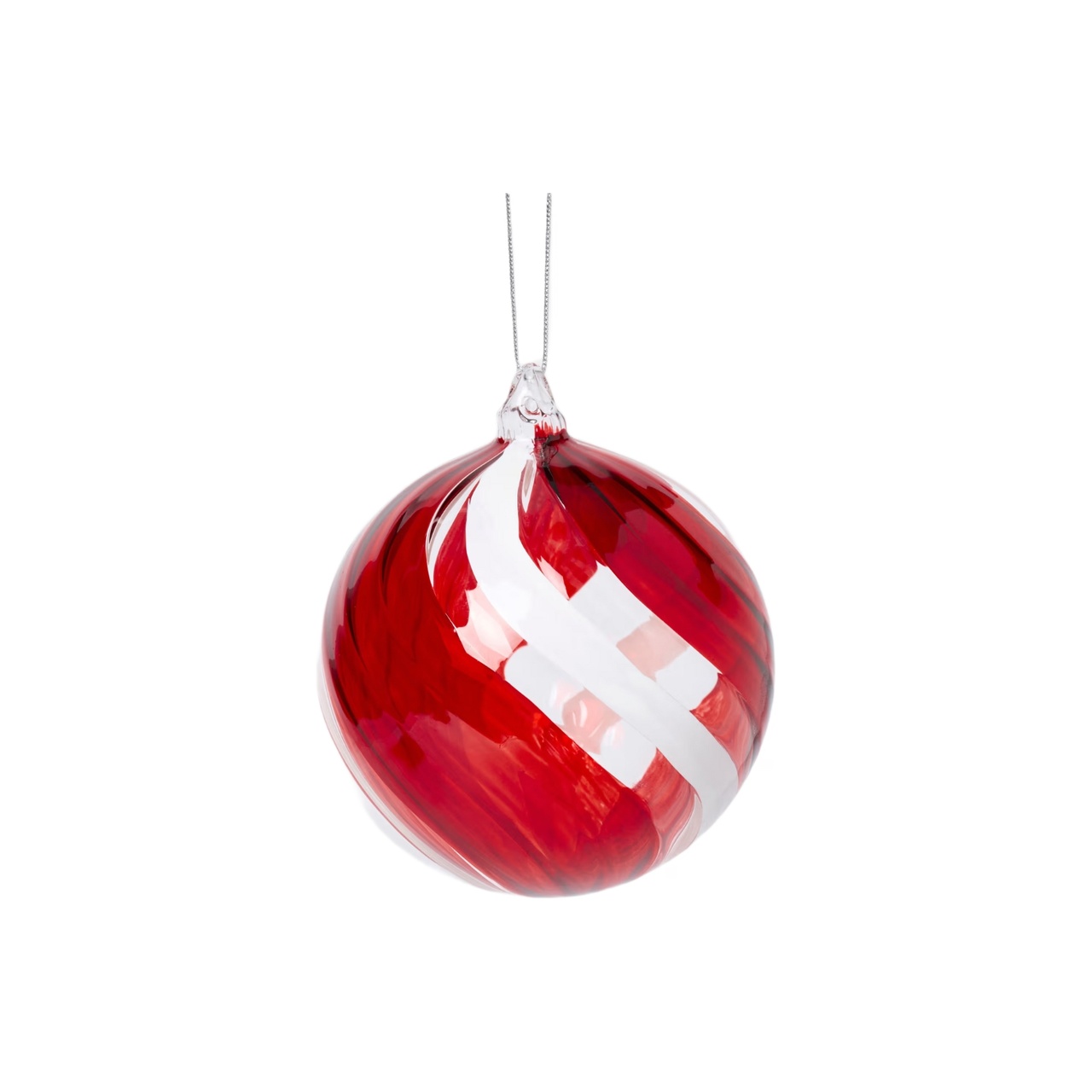 Glaskula Double swirl 8 cm röd/vit/klar
