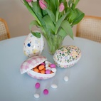 Påskägg papper 15 cm Gingham rosa/vit