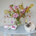 Påskägg papper 15 cm Gingham rosa/vit