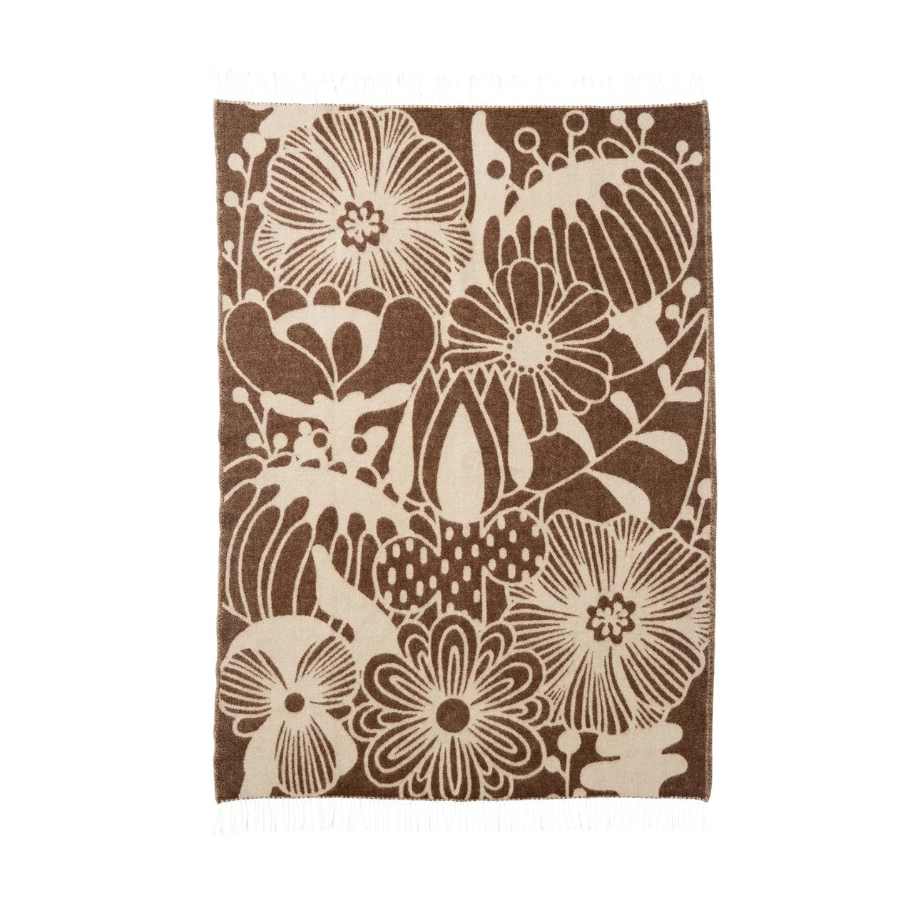 Pläd Blomranka brown/beige, 100% eko lammull