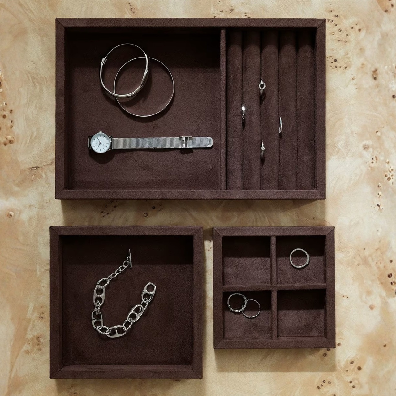 Förvaringsbricka mocka 3 set